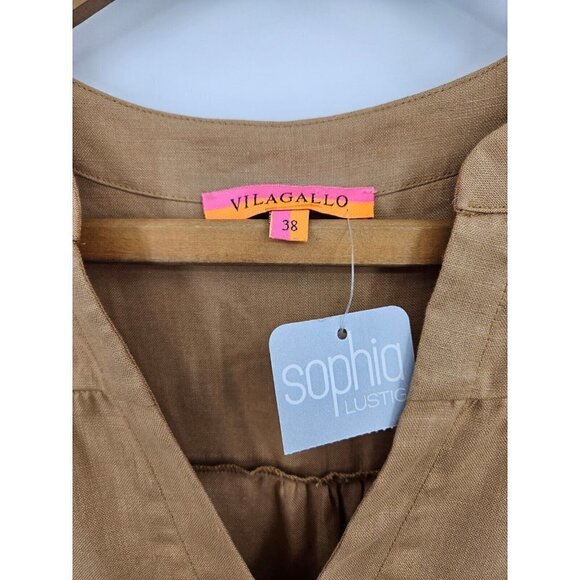 New Vilagallo Lenna Midi Linen Shift Dress Womens 38 V Neck Sleeveless - Picture 2 of 5